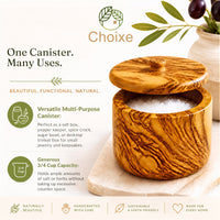 Mediterranean Olive Wood Salt Cellar Canister with Swivel Lid