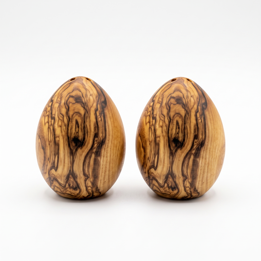 2-Pack Mediterranean Olive Wood Salt & Pepper Egg-Shaped Shakers