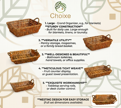 Multi-Functional Willow Baskets Full Collection -5 Pieces Set