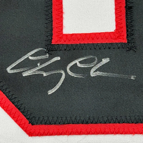 Framed Autographed/Signed Chevy Chase 35x39 Clark Griswold Christmas Vacation Movie Chicago White Hockey Jersey Beckett BAS COA