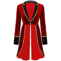 Velvet Circus Ringmaster Gold-Trimmed Swallow-Tail Blazer Coat