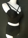 Sparkly Rhinestone Crop Top & High-Waisted Shorts Two-Piece Dance Costume Set
