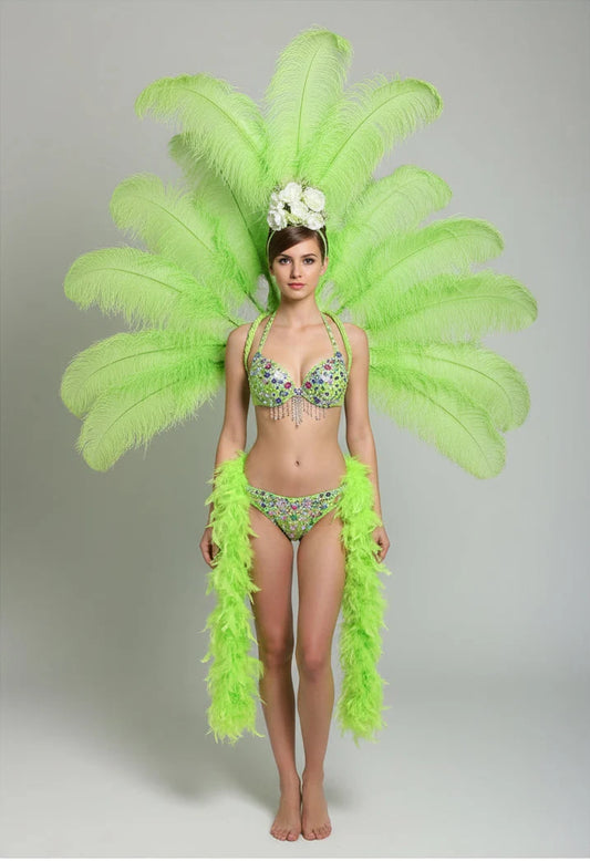 Deluxe Feather Flower Backboard Showgirl Performance Set