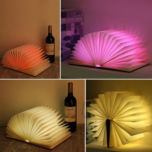STEVVEX Led Book Lamp Light USB Rechargeable Foldable Wooden Night Light Valentine Birthday Christmas Gift for Family Friend Rechargeable Unique Gift