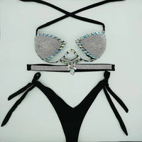 The Stardust Geometric Cross-Strap Bikini – Crystal Lattice Showgirl Set