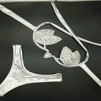 Luxury Rhinestone Cut-Out Leotard – Shimmering Crystal Stage Bodysuit & Harness Costume for GoGo Dancers, Circus Acts & Raves