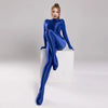 Silky Oil Glossy Long Sleeve Thong Bodysuit Full-Length Shaping Jumpsuit
