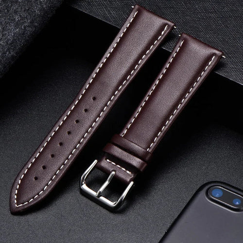 COROS Calfskin Leather Watch Band - Soft Wrist Strap with Silver Buckle