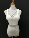 Sparkly Rhinestone Crop Top & High-Waisted Shorts Two-Piece Dance Costume Set