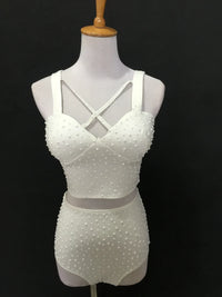 Sparkly Rhinestone Crop Top & High-Waisted Shorts Two-Piece Dance Costume Set