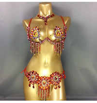 Sparkly Samba Carnival Stone Wire Bra, Belt & Necklace Three-Piece Costume Set