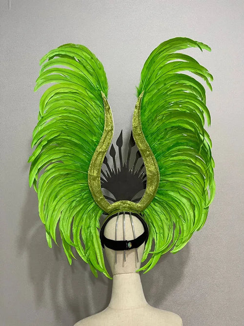 The Stardust Vertigo – Emerald Green Feathered Carnival & Samba Headdress