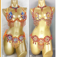 Sparkly Samba Carnival Stone Wire Bra, Belt & Necklace Three-Piece Costume Set