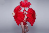 Ostrich Feather Headdress & Pearl Suit Stage Costume Set