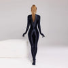 Silky Oil Glossy Long Sleeve Thong Bodysuit Full-Length Shaping Jumpsuit