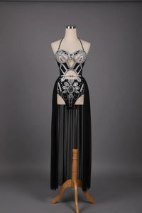 The Stardust Empress Royale – Sparkly Cutout Siamese Singer Jumpsuit & Cloak Set