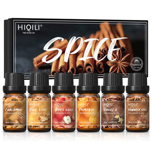 HIQILI Spice Fragrance Oils, ТОП 6 подарункових наборів, 100% чиста парфумерна олія для ароматерапії | Дифузія автомобіля, виготовлення свічок，Догляд за волоссям，Зроби сам