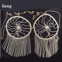 Dazzling Three-Point Thong Bra & Belly Chain Bikini Body Jewelry Set
