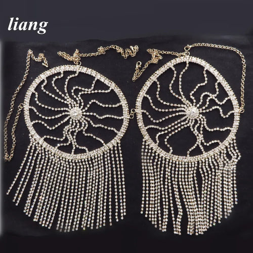 Dazzling Three-Point Thong Bra & Belly Chain Bikini Body Jewelry Set