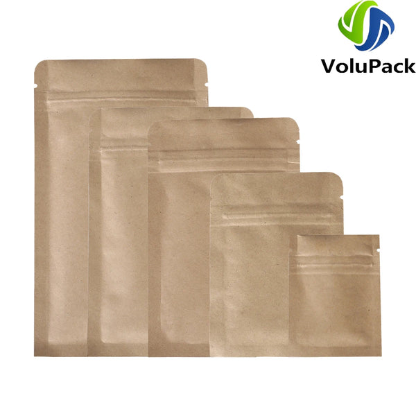 Zip Lock Mylar Packaging Bags with Tear Notch,Multi Sizes Smell Proof Kraft Paper Bags,Heat Sealing Ziplock Pouches,Eco-friendly