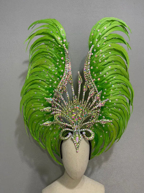 The Stardust Vertigo – Emerald Green Feathered Carnival & Samba Headdress