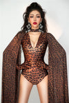 Wild Glam Leopard Print Gogo Bodysuit & Flowing Cape Set