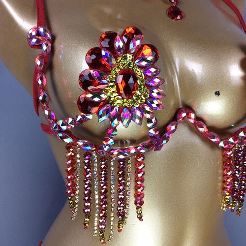 Sparkly Samba Carnival Stone Wire Bra & Necklace Two-Piece Dance Costume Set