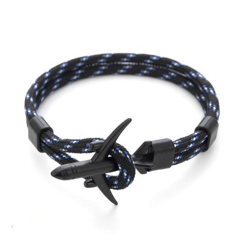 Elegant Modern Fashion Black Anchor Luxury Bracelets For Men And Women Charm Rope Chain Couple Bracelet Metal Airplane Leather Hooks Homme Jewelry
