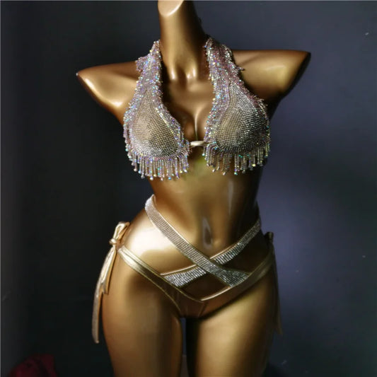 The Venus Vacation Classic Diamond Bikini – Heavy Shimmer Showgirl Swim Set