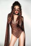 Wild Glam Leopard Print Gogo Bodysuit & Flowing Cape Set