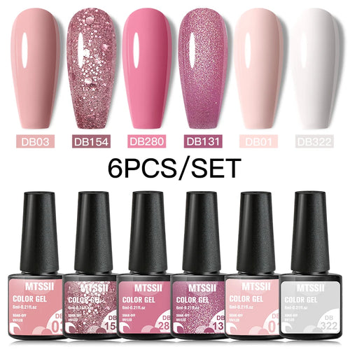 6/8Pcs Spring Pink Color Gel Nail Polish Set Semi Permanent Varnishes Nail Art Design Hybrid Soak Off UV LED Gel Manicure Kit