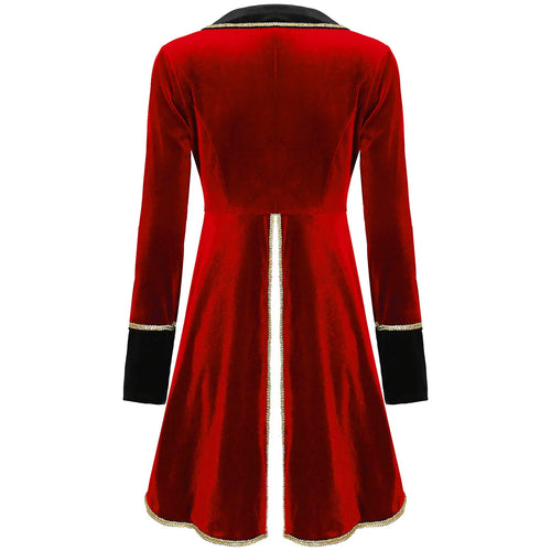 Velvet Circus Ringmaster Gold-Trimmed Swallow-Tail Blazer Coat