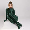 Silky Oil Glossy Long Sleeve Thong Bodysuit Full-Length Shaping Jumpsuit