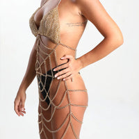 Dazzling Spider Web Crystal Bra Chain & Skirt Bikini Body Jewelry Set