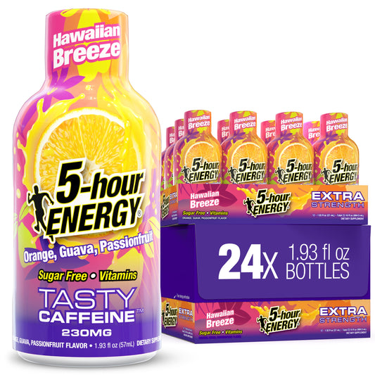 24 Pack 5-hour ENERGY Extra Strength Shots, Hawaiian Breeze Flavor Flavor, 1.93 Fl Oz