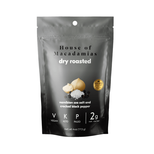 Dry Roasted Macadamia Nuts with Namibian Sea Salt & Black Pepper (4oz x 6 Bags)