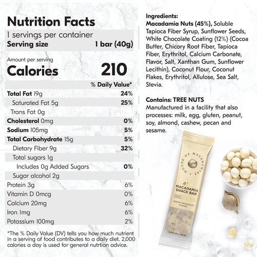 White Chocolate Macadamia Nut Snack Bar (12 Bars)