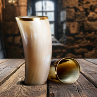 Horn Glasses 8.-10oz Natural Horn Drinkware with Brass Rim - Rustic Bar Glass