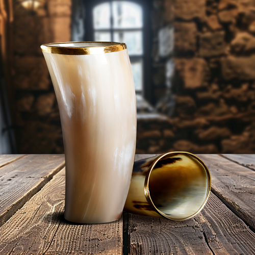 Horn Glasses 8.-10oz Natural Horn Drinkware with Brass Rim - Rustic Bar Glass