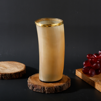 Horn Glasses 8.-10oz Natural Horn Drinkware with Brass Rim - Rustic Bar Glass