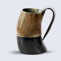 Horn Mug Striped Pattern Natural Ox Horn Drinking Cup Holds Up to 24-27 oz