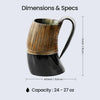 Horn Mug Striped Pattern Natural Ox Horn Drinking Cup Holds Up to 24-27 oz