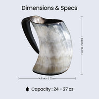 Horn Mug Natural Ox Horn Drinking Cup Holds Up to 24-27 oz