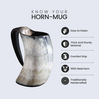 Horn Mug Natural Ox Horn Drinking Cup Holds Up to 24-27 oz
