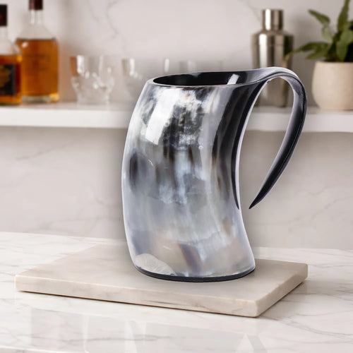 Horn Mug Natural Ox Horn Drinking Cup Holds Up to 24-27 oz