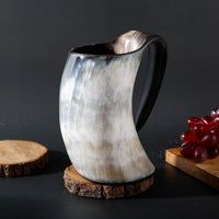 Horn Mug Natural Ox Horn Drinking Cup Holds Up to 24-27 oz