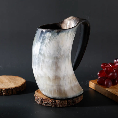 Horn Mug Natural Ox Horn Drinking Cup Holds Up to 24-27 oz