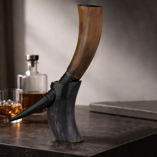 Real Ox Horn Drinking Horn with Stand 16 oz Beer Mug Gift