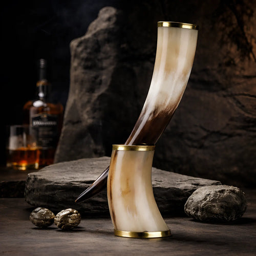 Real Ox Horn Drinking Horn with Stand 16 oz Beer Mug Gift