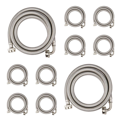 10 Pcs 5ft Washing Machine Hose, with 90 Degree Elbow, Stainless Steel